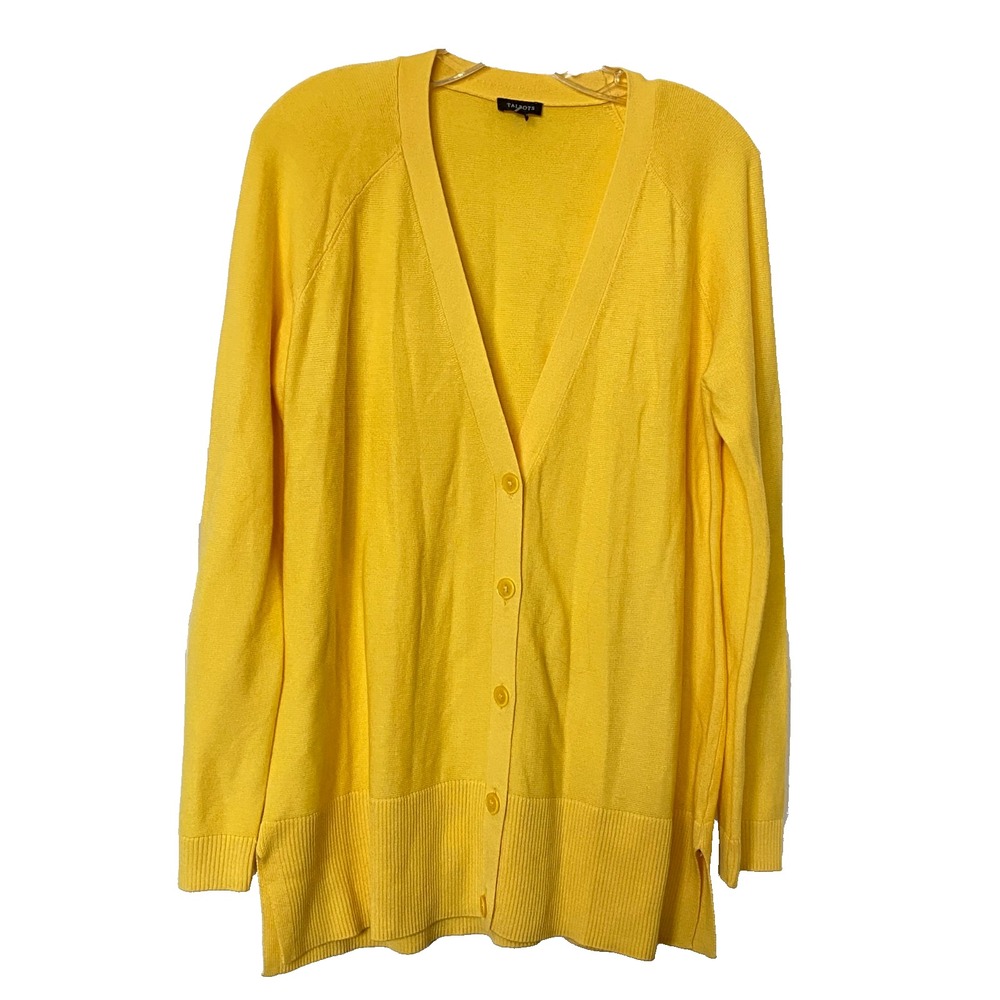 Talbots ~Canary‎ Bright Yellow Light-Weight Cotton/Rayon Knit Cardigan Sweater M